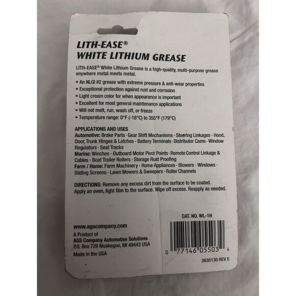 AGS WHITE LITHIUM GREASE Multi Use Lubricant Lube AUTO FARM MARINE HOME 1.25 oz - Picture 2 of 2